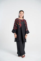Girls Black Floral Print Kurti With Trouser - Lily