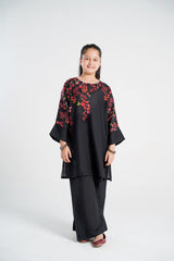 Girls Black Floral Print Kurti With Trouser - Lily