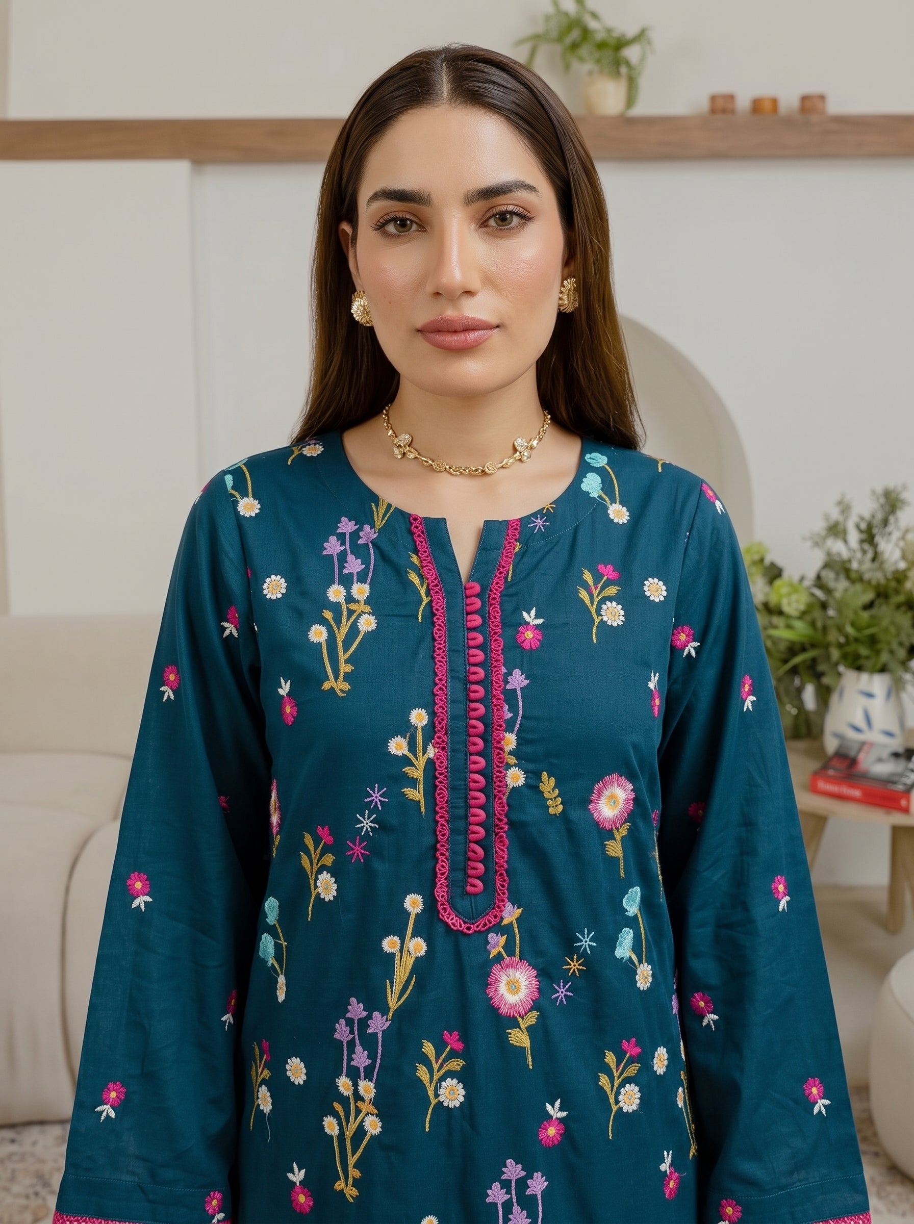 Teal Floral Aj-Pret 2Pc