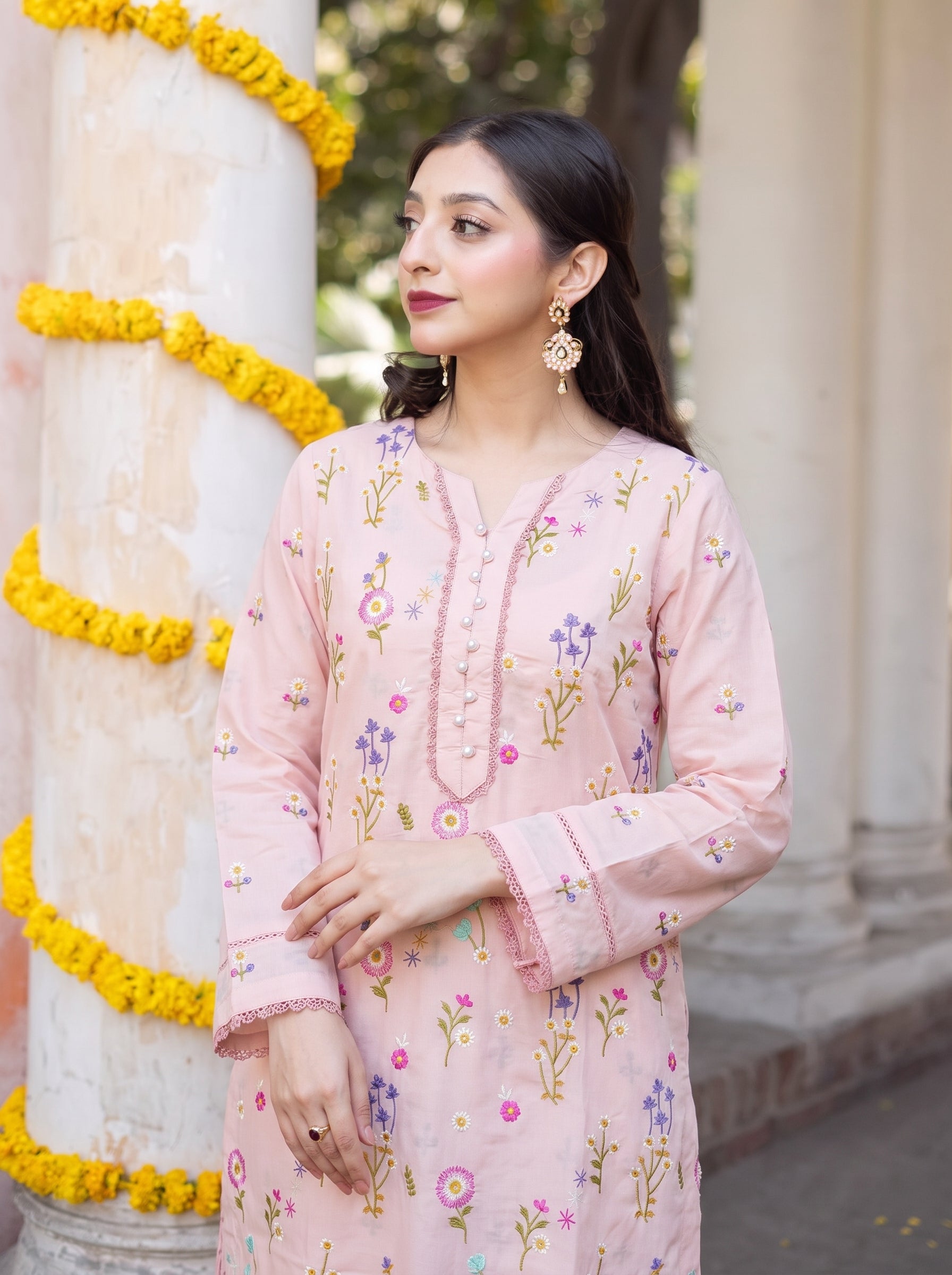 Aj-Pret Embroidered Peach 3Pc