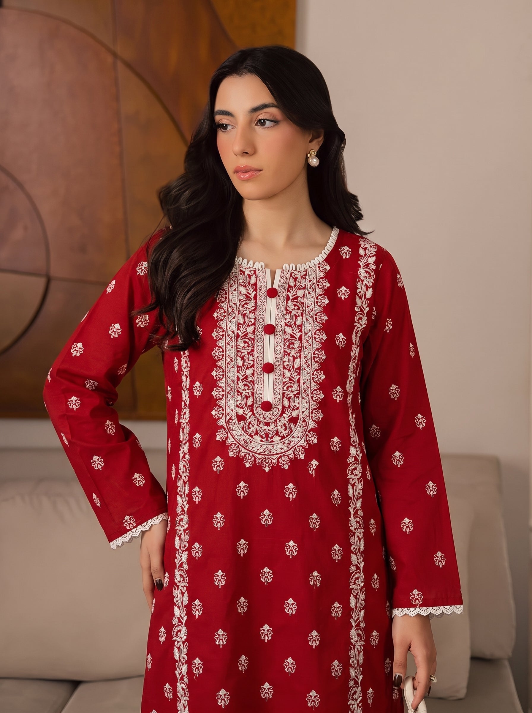 Red Floral Aj-Pret 2Pc