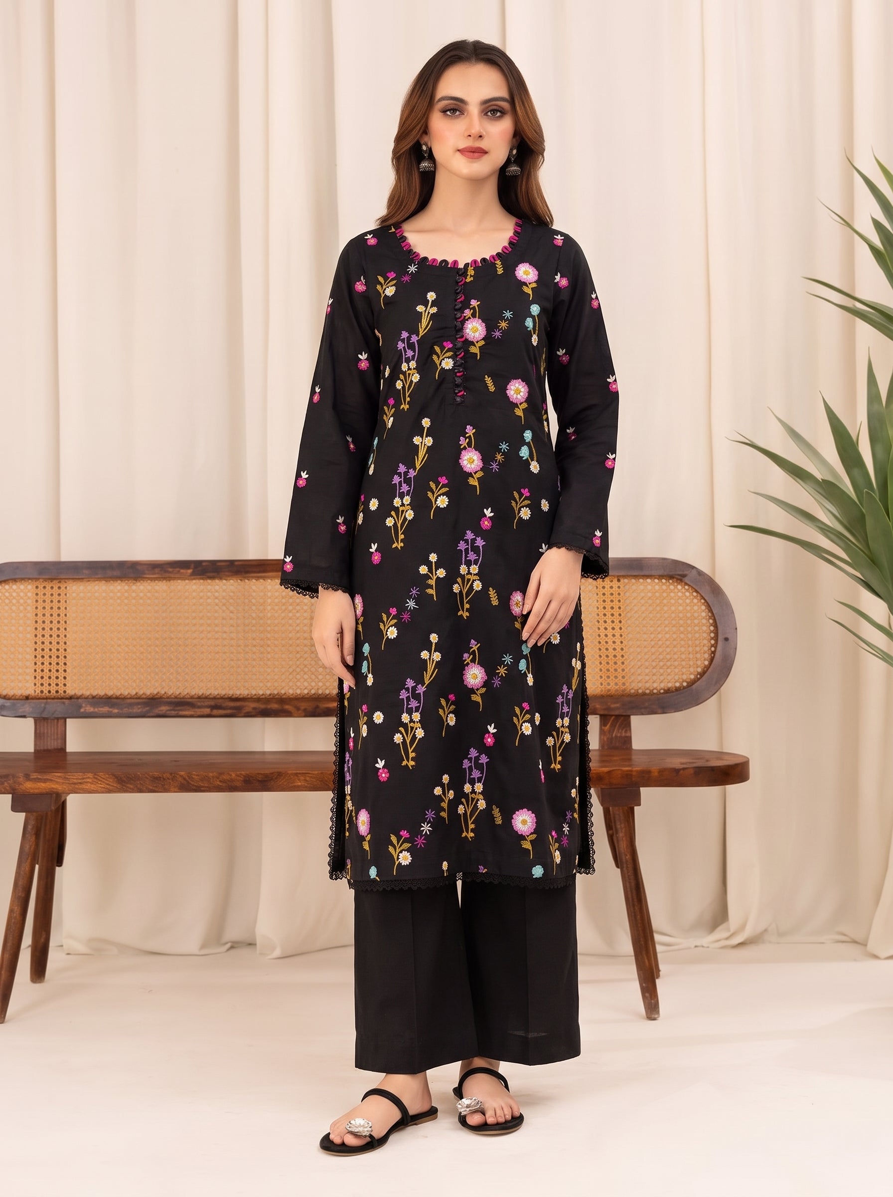 Embroidered Black 3Pc