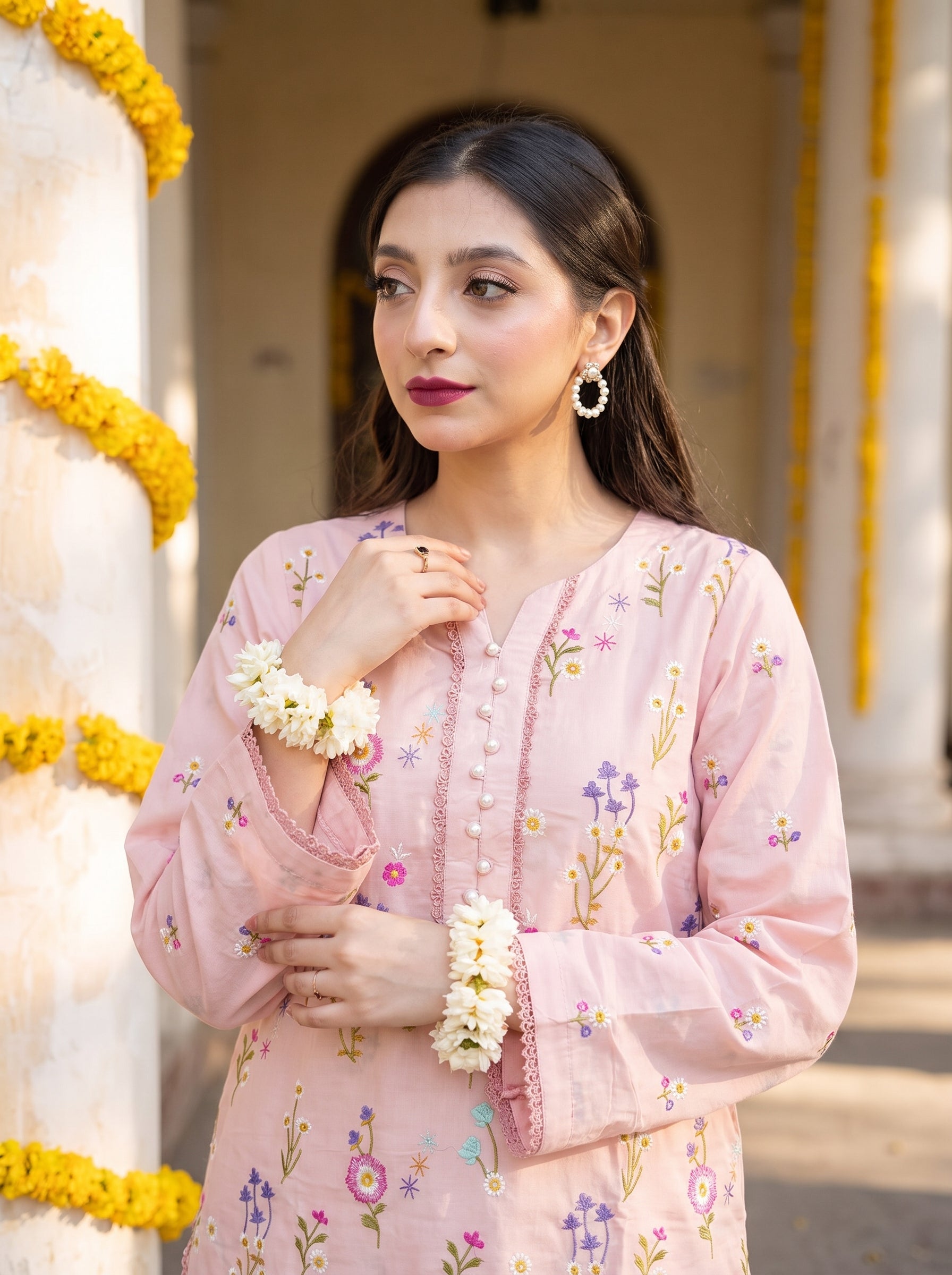 Aj-Pret Embroidered Peach 3Pc