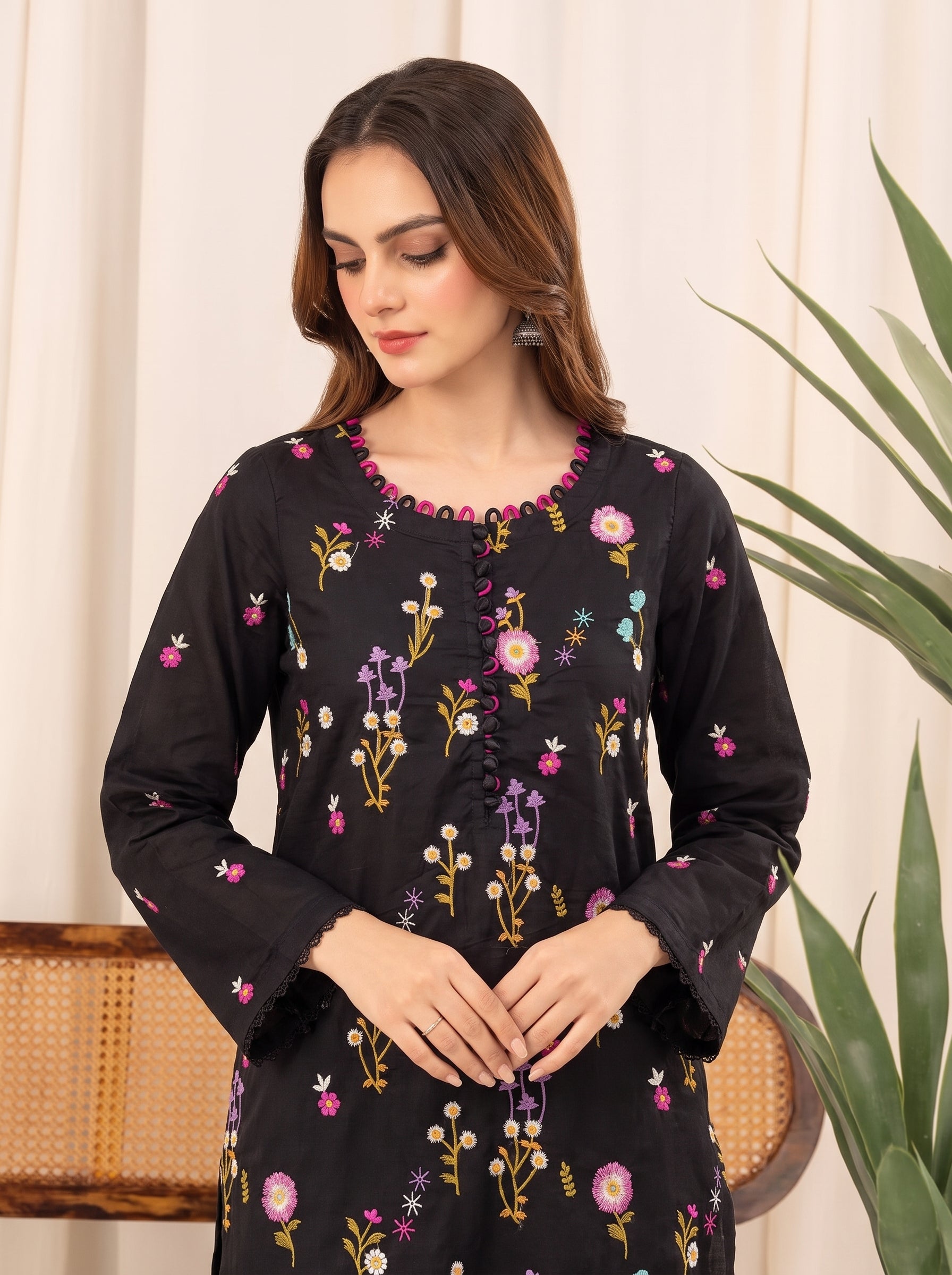 Embroidered Black 3Pc
