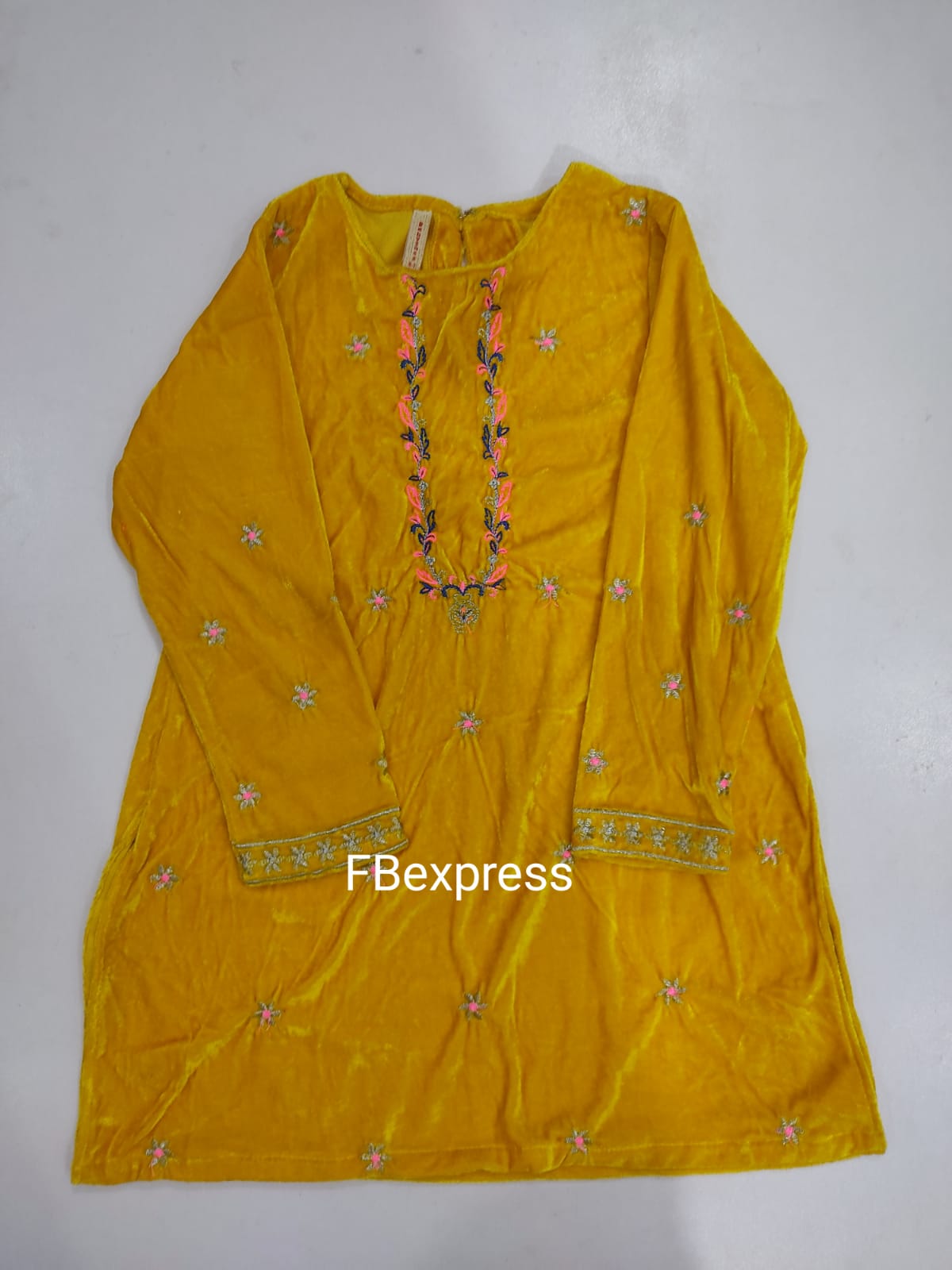 Baby toss embroidered velvet kurti