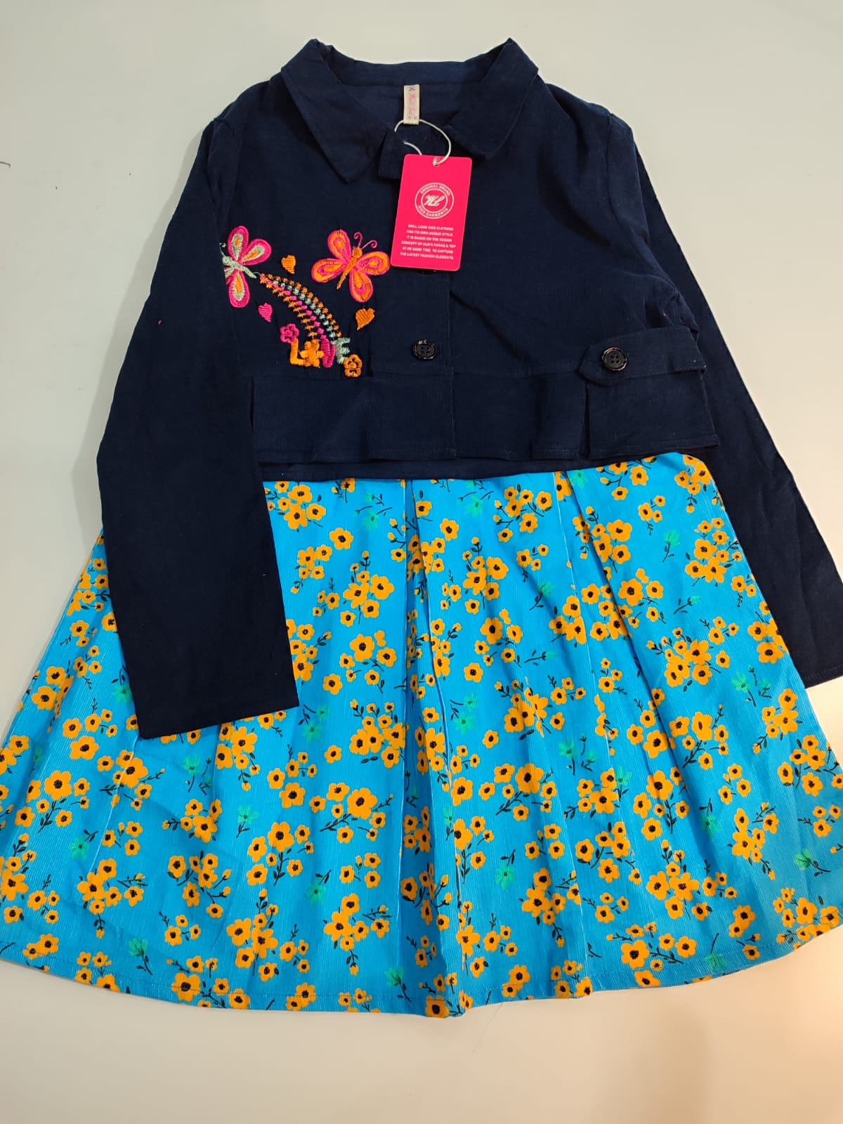 Girls Corduroy Frock With Embroidered Jacket