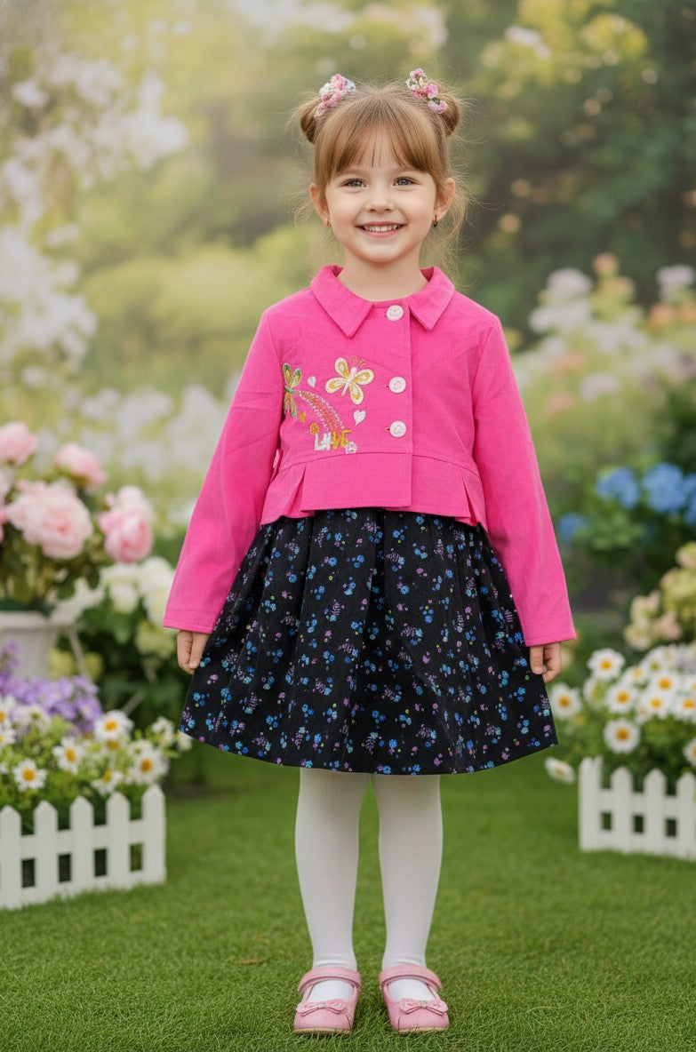 Girls Corduroy Frock With Embroidered Jacket