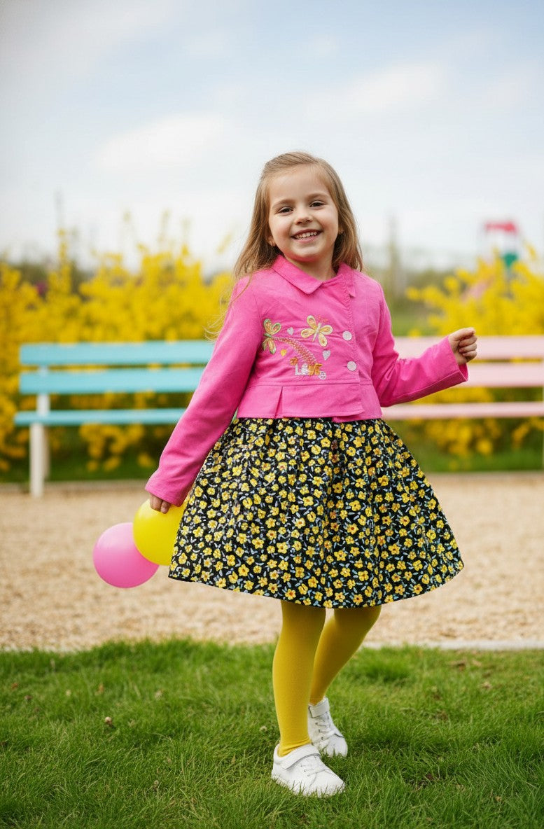 Girls Corduroy Frock With Embroidered Jacket