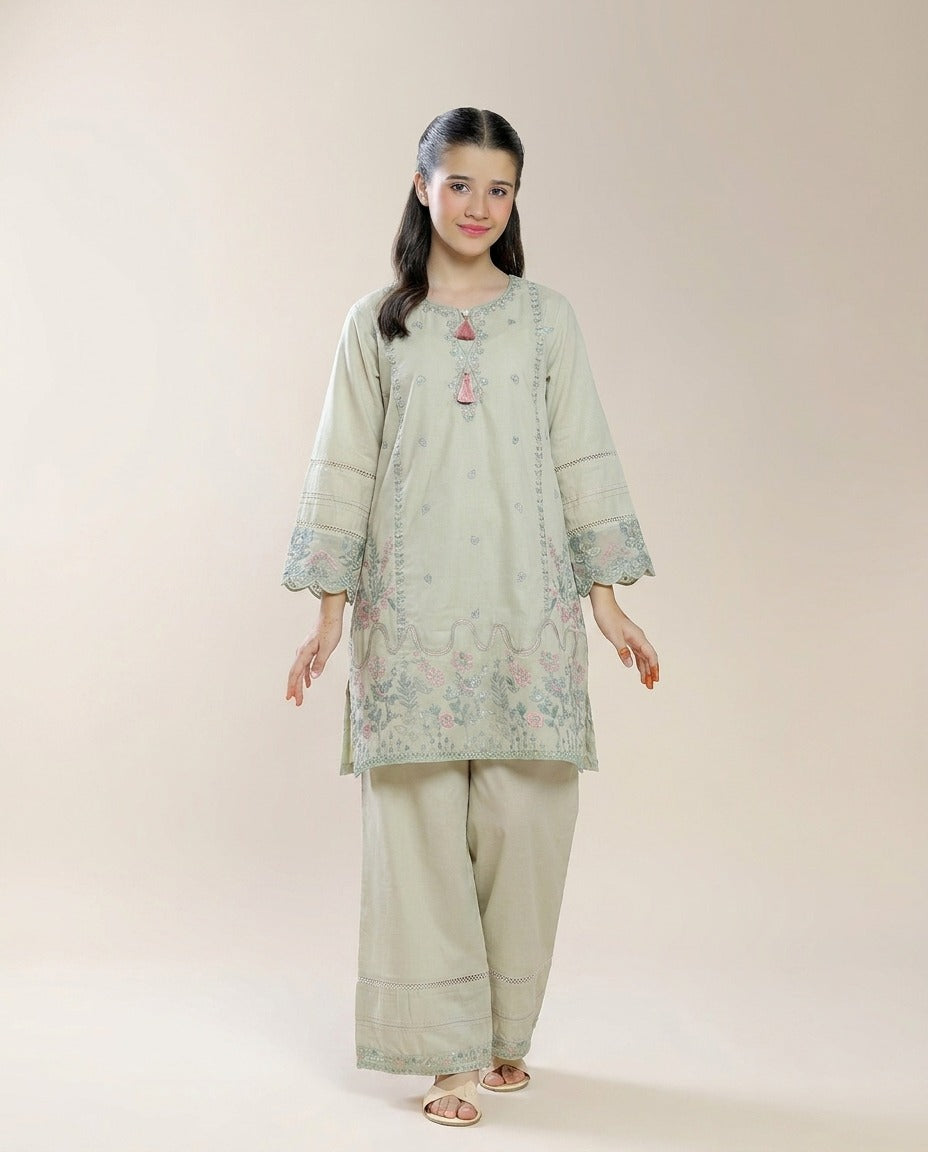 Girls Embroidered Dress 2 piece