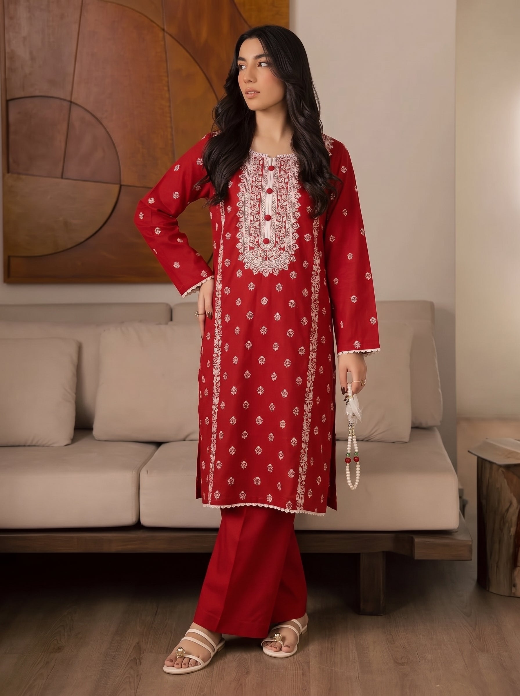 Red Floral Aj-Pret 2Pc