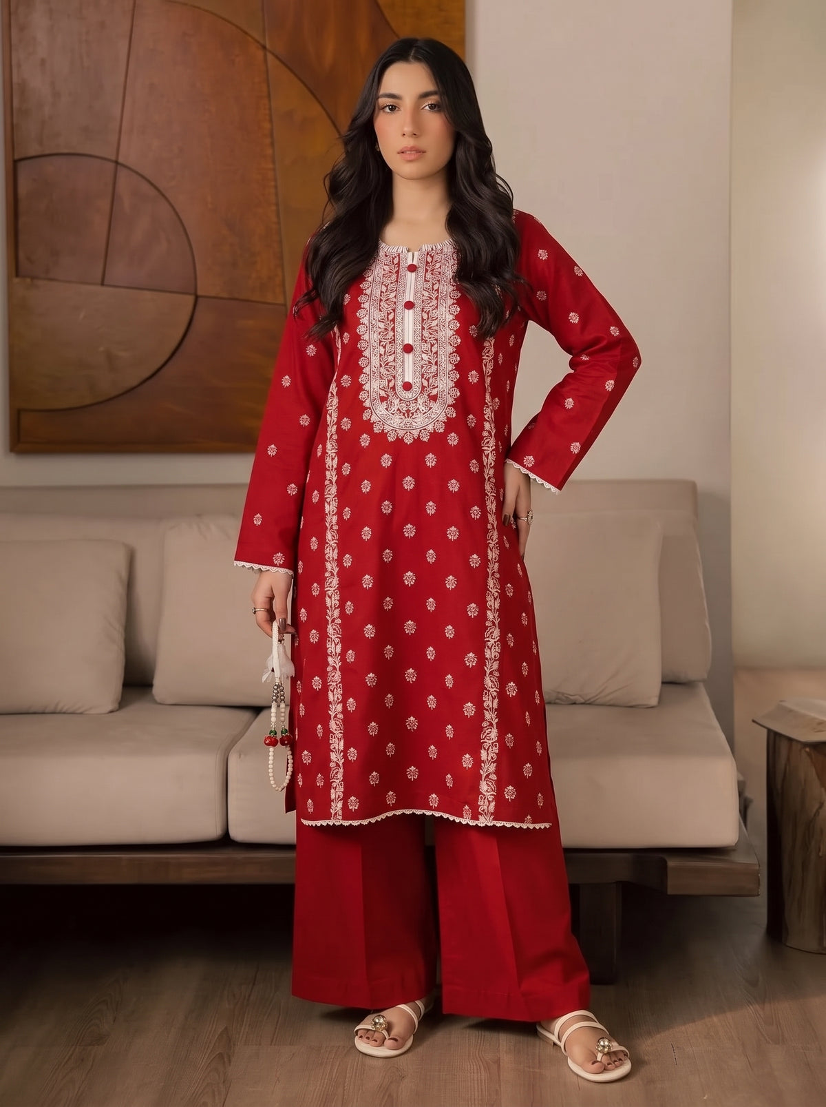 Red Floral Aj-Pret 2Pc